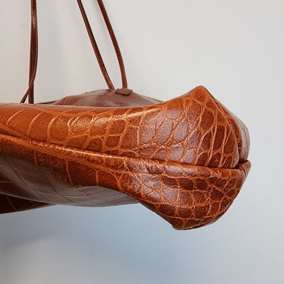 Maurizio Taiuti Large Shoulder Bag Crocodile Skin Pattern Brown Leather Vtg 90s - Picture 5 of 16